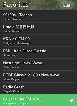 Screenshot of radio.garden favourites